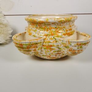 Vintage '78 Orange & Green Speckled Strawberry Pot Signed Studio Pottery Planter